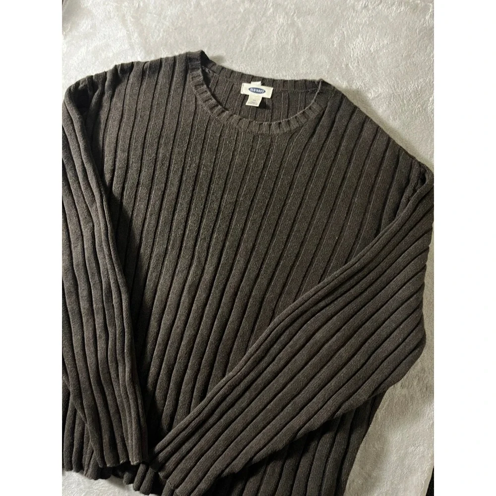 Old Navy Men XXL Brown Ribbed Knit Crew Neck Cotton Sweater Long Sleeve Pullover